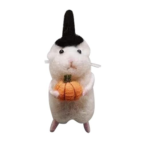 Filz-Halloween-Ornament Maus mit Kürbisen/Krücke/Kuchen/Hut-Dekor, handgefertigtes Nadelfilz, Weihnachtsdekoration für Zuhause, handgefertigte Nadelfilz-Maus von Glanhbnol