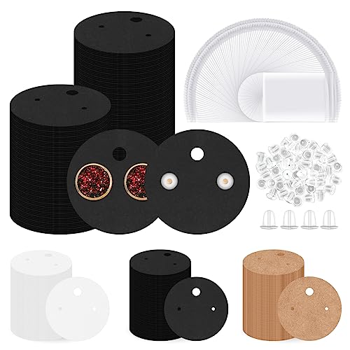 Glarks 600 Stück Runde Schmuckkarten-Set Mit Ohrstecker-Verschlüssen Und Selbstklebenden Beuteln, 4 cm Schwarze Display-Karten für Ohrringe, Schmuck-Präsentation (Schwarz) von Glarks