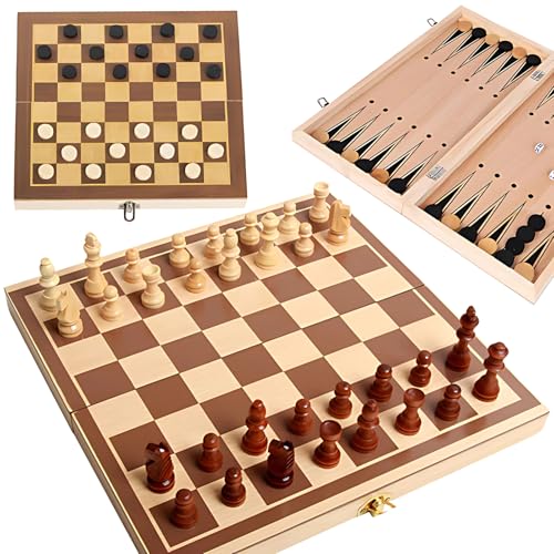 Schach Dame Backgammon Holzspiel – Faltbares Brettspiel aus Holz – Klassisches Reiseset für Kinder & Erwachsene – Kompaktes Spiel mit Originalverpackung Schach Dame Backgammon Holzspiel – Faltbares Brettspiel aus Holz – Klassisches Reiseset für Kinder & Erwachsene – Kompaktes Spiel mit Originalverpackung von GlassZilla