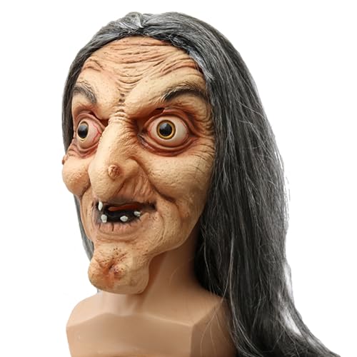 Glaxcidy Halloween Gruselige Hexenmaske, Gruselige Alte Frau Hexe Maske mit Lange Haaren, Horror Realistische Hexen Maske für Halloween Karneval Party Kostüm Cosplay Kostüm Dekorationen Glaxcidy Halloween Gruselige Hexenmaske, Gruselige Alte Frau Hexe Maske mit Lange Haaren, Horror Realistische Hexen Maske für Halloween Karneval Party Kostüm Cosplay Kostüm Dekorationen von Glaxcidy
