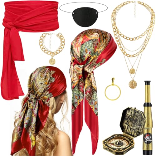 Glazeal 8-teiliges Piratenkostüm-Zubehör-Set für Damen, 01 Kopftuch-Set, Einheitsgröße Glazeal 8-teiliges Piratenkostüm-Zubehör-Set für Damen, 01 Kopftuch-Set, Einheitsgröße von Glazeal