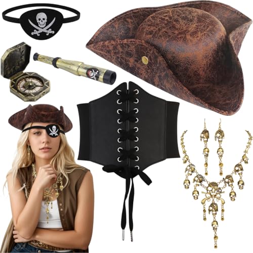 Glazeal 8-teiliges Piratenkostüm-Zubehör-Set für Damen, Halloween-Kleid-Zubehör für Cosplay, Party, Verkleidungspartys, Karneval, 02 Mützen-Set, Einheitsgröße Glazeal 8-teiliges Piratenkostüm-Zubehör-Set für Damen, Halloween-Kleid-Zubehör für Cosplay, Party, Verkleidungspartys, Karneval, 02 Mützen-Set, Einheitsgröße von Glazeal