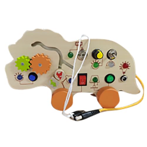 Gleamkid Montessori Busy Board, Montessori Spielzeug Dinosaurier Holzspielzeug, Sensorisches Holzspielzeug mit Zahnrädern & Lichtern, Lernspielzeug Geschenke für Jungen Mädchen ab 1 2 3 4 Jahre von Gleamkid