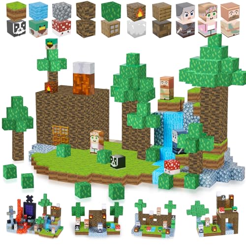 Gleamkid Magnetische Bausteine, Magnetisches Block-Abenteuerspiel zum Aufbau Einer Bergbauwelt, Geschenke für Jungen und Mädchen ab 3 Jahren, 123 Stück Magnetic Blocks,STEM Sensorik Spielzeug von Gleamkid