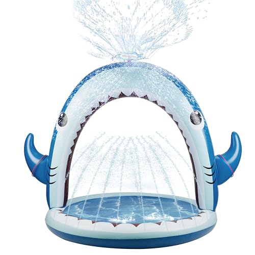 Gleamkid Sprinkler für Kinder, 4-in-1 aufblasbares Hai-Wasserspielzeug für Jungen und Mädchen, Sommer Outdoor-Spiel mit 4-Ring-Wurf, Garten-Wassersprinkler-Sprühspielzeug, tolles Geschenk für Kinder Gleamkid Sprinkler für Kinder, 4-in-1 aufblasbares Hai-Wasserspielzeug für Jungen und Mädchen, Sommer Outdoor-Spiel mit 4-Ring-Wurf, Garten-Wassersprinkler-Sprühspielzeug, tolles Geschenk für Kinder von Gleamkid