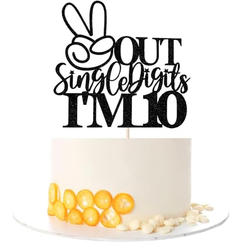 Gleemix 1 Stück 10th Happy Birthday Cake Topper, Glitzer Tortendeko 10 Geburtstag, 10 Happy Birthday Tortendeko kreu, 10th Geburtstagskerzen Cake Kuchen Topper Schwarz für mann frauen Geburtstagsdeko von Gleemix