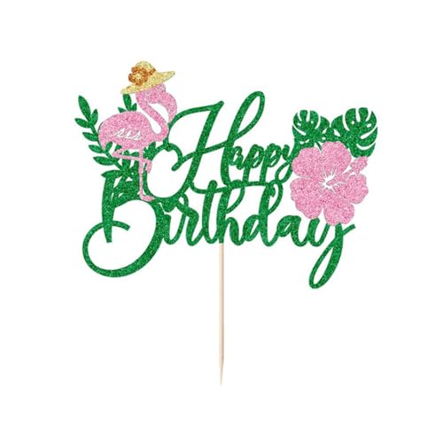 Gleemix 1 Stück Hawaii Deko Kuchen Topper, Vaiana Tortendeko, Flamingo Deko Kuchendekoration, Happy Birthday Tortendeko,für Tropisch Hawaii Strand,Sommer Party,Luau Thema,Kinder Geburtstag Dekoration von Gleemix