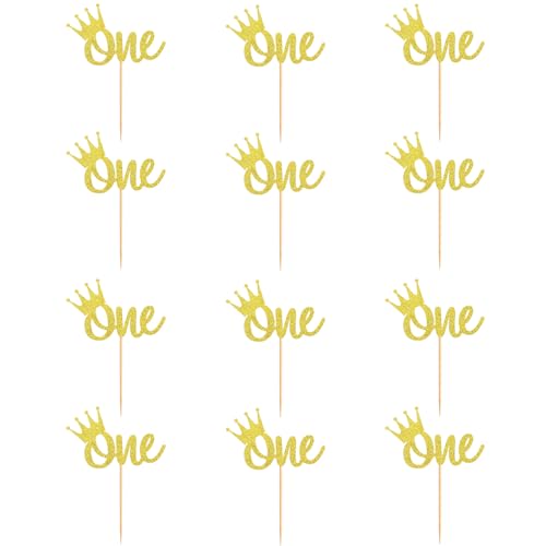 Gleemix 12 Stück Cake Topper 1. Geburtstag, Gold Glitzerkrone Wild One Tortenaufsatz, Cupcake-Picks, für Jungen Mädchen Ersten Geburtstag Party Deko, 1. Jahrestag Party Cake Decor, Babyparty Smash Gleemix 12 Stück Cake Topper 1. Geburtstag, Gold Glitzerkrone Wild One Tortenaufsatz, Cupcake-Picks, für Jungen Mädchen Ersten Geburtstag Party Deko, 1. Jahrestag Party Cake Decor, Babyparty Smash von Gleemix