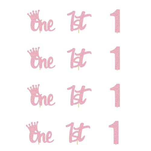 Gleemix 12 Stück Cake Topper 1.Geburtstag, Happy Birthday 1st Cupcake Topper Picks, Glitzer Krone One Deko, Erster Geburtstag Mädchen Junge, Für Babyparty Anniversary Stitch Tortendeko Geburtstagdeko von Gleemix
