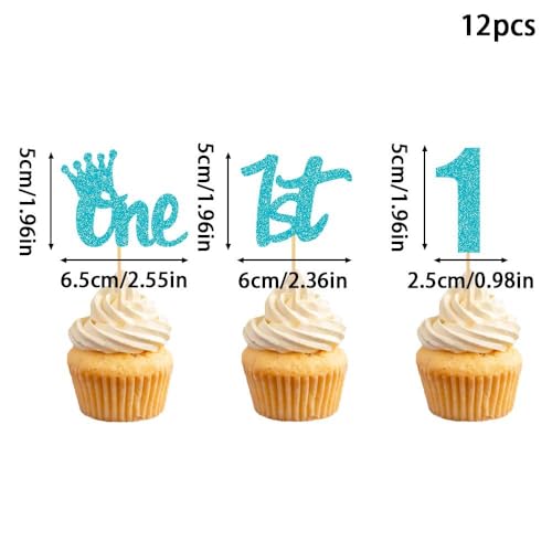 Gleemix 12 Stück Happy Birthday Cupcake Toppers Glitter Happy 1st Birthday Cupcake Picks For Crown One Birthday Cupcake Picks First Birthday Cake Decorations for Baby Shower Anniversary Party Supplies von Gleemix