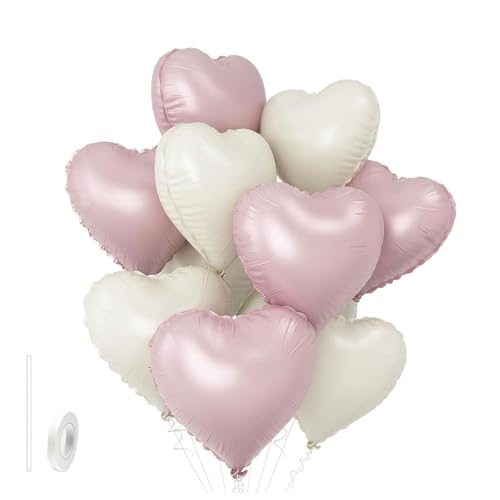 Gleemix 12 Stück Helium Herz Luftballons Rose und Weiß Creme, 18 Zoll Baby Rosa Beige Herzluftballons Helium Balloon Gas, Herz Folienballon für Geburtstag Babyparty Hochzeit Verlobung Valentinstag von Gleemix
