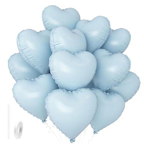 Gleemix 12 Stück Herz Folienballon Babyblau, Creme Blau Herzluftballons Helium, Helium Ballons Blau, Herzform Folien Luftballon Hellblau für Geburtstag Babyparty Hochzeit Verlobung Valentinstag Deko von Gleemix