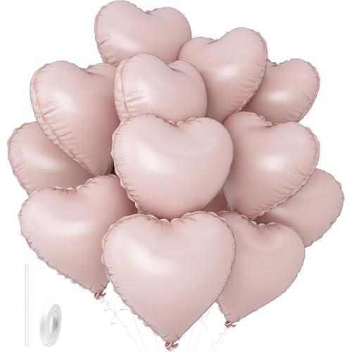 Gleemix 12 Stück Herz Rosa Luftballons, 18 Zoll Herzluftballons Creme Rosa, Herz Luftballon Helium, Herzballons Babyrosa Folienballon, für Hochzeit Valentinstag Babypartys Jahrestag Geburtstags Deko von Gleemix