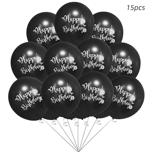 Gleemix 15 Stück Meerjungfrau Luftballon Set, 12 Zoll Meerjungfrau Ballon mit Happy Birthday Motiv, Luftballons Schwarz, Meerjungfrau Deko Luftballons für Geburtstag von Gleemix