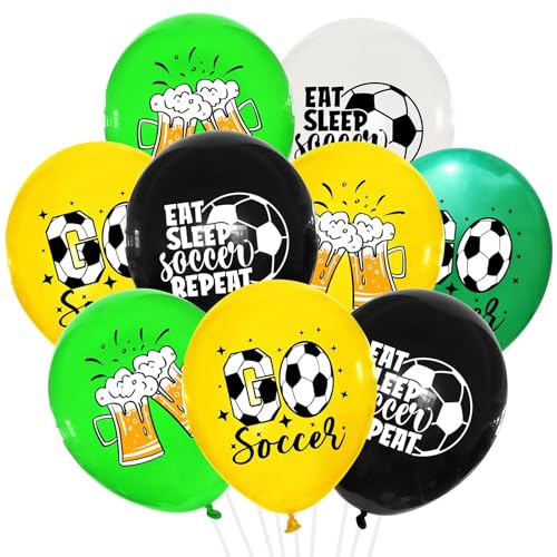 Gleemix 18 Stück Fussball Luftballon, 12 Zoll Fußball Luftballon, Fussball Deko Geburtstag Kinder, Soccer Ballons Helium für Junge Fußball Party Fußballfans WM Sport Thema Party Dekoration von Gleemix