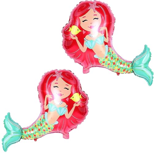 Gleemix 2 PCS Luftballon Meerjungfrau Geburtstag Deko, 3D Folienballon Mermaid, Riese Meerjungfrau Luftballon, Meerjungfrau Helium Ballons für Mädchen Geburtstags, Ozean Themen Party, Festival Feier von Gleemix