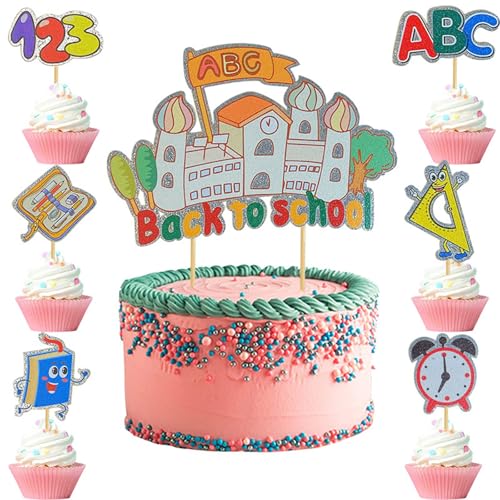 Gleemix 2025 Tortendeko Einschulung, Back to School Cupcake Topper, ABC 123 Schultüte Cupcake Topper, Einschulung Tortendeko für Mädchen Junge 1. Schultag Schulanfang Party Gleemix 2025 Tortendeko Einschulung, Back to School Cupcake Topper, ABC 123 Schultüte Cupcake Topper, Einschulung Tortendeko für Mädchen Junge 1. Schultag Schulanfang Party von Gleemix