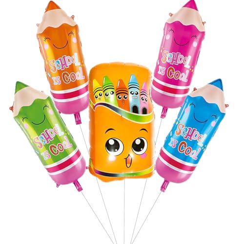 Gleemix 5 Stück Aufblasbare Bleistift Luftballons Einschulung, Federmäppchen Luftballons Schulanfang, Helium Ballons Einschulung Deko, Bleistiftset Folienballons, Schuleinführung Schulstart für Kinder von Gleemix