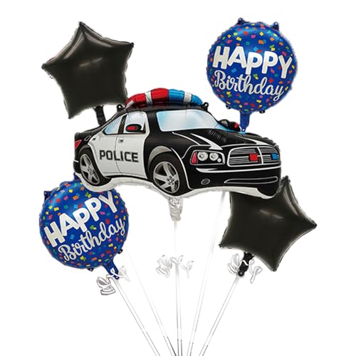 Gleemix 5 Stück Polizei Auto Luftballon Set, Folienballon Polizeiauto Deko, Aufblasbares Polizeiauto Geburtstag Luftballons, für Junge Geburtstagsdeko, Polizei Motto Party, Party Dekoration Geschenk von Gleemix