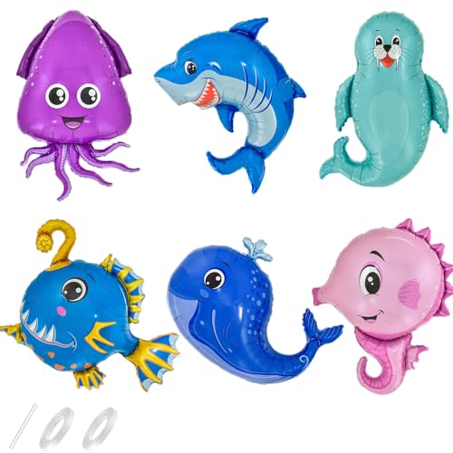 Gleemix 6 Pcs Riesen Meerestiere Deko Folienballons, Unterwasserwelt Kindergeburtstag, Ozean Tiere Helium Ballons, Meerestiere Geburtstagsdeko für Kinder Geschenk Geburtstag Jubiläum Ozean Thema Party von Gleemix