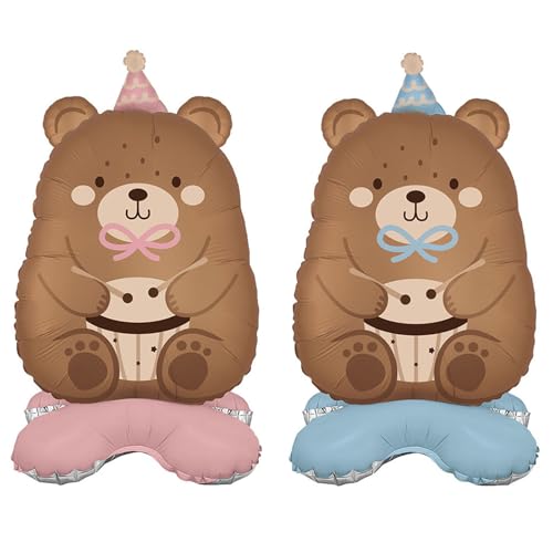 Gleemix Bär Luftballons 2 Stück, Standfuß Teddybär Luftballon, Bären Tiere Luftballon XXL, Happy Birthday Folienballon für Baby Shower, Kindergeburtstag, Gender Reveal, Hochzeitsdeko Verlobung von Gleemix