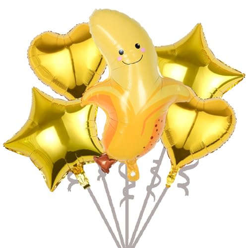 Gleemix Bananen Luftballons Set, 5 Stück Banane Folienballon Obst, Helium Ballons Geburtstag für Kinder Geburtstag Party, Sommerparty, Obst Party, Baby Shower Dekorationen von Gleemix