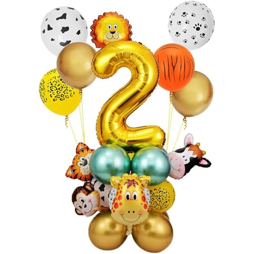 Gleemix Dschungel Luftballons 2. Geburtstag Set, Tier Folienballons, Ballon 2 Geburtstag, Safari Deko, Geburtstagsdeko 2 Jahre Junge für Mädchen Junge Babyparty Wild Party von Gleemix