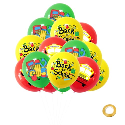 Gleemix Einschulung Deko Ballons 15 Stück, Gelb/Grün/Rot, Schuleinführung Deko, 2025 Einschulung Party Dekoration, Deko Einschulung Junge, Back to School Balloons für Schulkind 2025 Junge von Gleemix