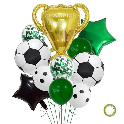 Gleemix Fussball Luftballon Set, 11 Stück Fussball Geburtstag Ballons, Fussball Ballon Helium, Trophäe Folienballon, Fussball Geburtstag Deko für Junge Kinder, Fußball Mottoparty von Gleemix
