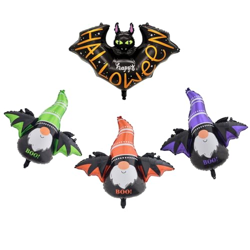 Gleemix Halloween Fledermaus Luftballons, 4 Stück Halloween Deko Fledermaus Folienballons, Zwerge Fledermaus Deko Luftballons für Party Gleemix Halloween Fledermaus Luftballons, 4 Stück Halloween Deko Fledermaus Folienballons, Zwerge Fledermaus Deko Luftballons für Party von Gleemix