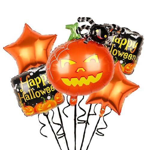 Gleemix Halloween Folienballon Set, 5 Stück Halloween Kürbis Luftballons, Kürbis Spinne Folienballon, HalloweenBallon für Party Deko Gleemix Halloween Folienballon Set, 5 Stück Halloween Kürbis Luftballons, Kürbis Spinne Folienballon, HalloweenBallon für Party Deko von Gleemix
