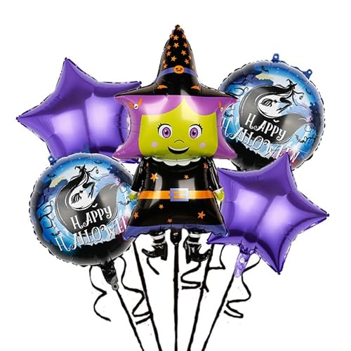 Gleemix Halloween Folienballon Set, 5 Stück Hexen Deko Luftballons, Hexen Folienballon, Halloween Ballon für Party Deko Gleemix Halloween Folienballon Set, 5 Stück Hexen Deko Luftballons, Hexen Folienballon, Halloween Ballon für Party Deko von Gleemix