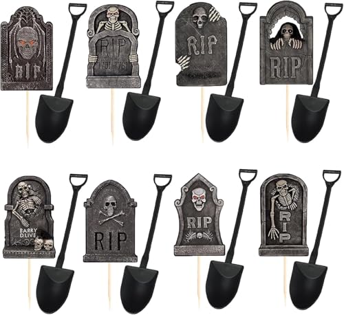 Gleemix Halloween Grabstein Kuchendekoration Set, 12 Stück RIP Skelett Designs mit Schaufeln, Gruselige Friedhof Tortendeko Gleemix Halloween Grabstein Kuchendekoration Set, 12 Stück RIP Skelett Designs mit Schaufeln, Gruselige Friedhof Tortendeko von Gleemix