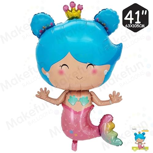 Gleemix Meerjungfrau Luftballon, XXL Ballon Meerjungfrau, 105x63 cm Meerjungfrauen Deko Folienballon, Meerjungfrau Geburtstag Deko für Mädchen von Gleemix