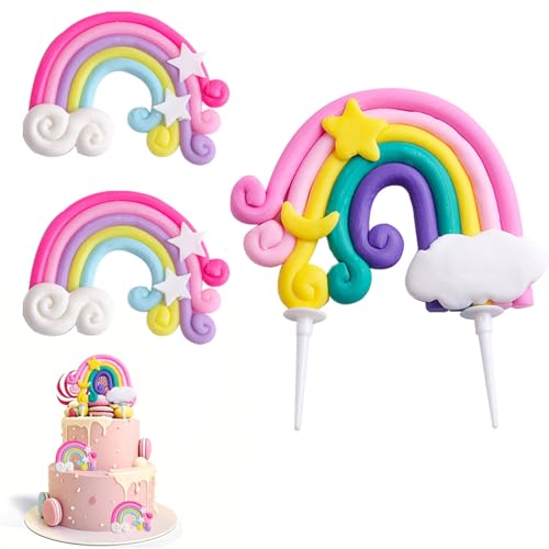 Gleemix Regenbogen Tortendeko 3 Stück, Personalisierter Cake Topper Wolke Kuchendeko für Kindergeburtstag, Babyparty von Gleemix