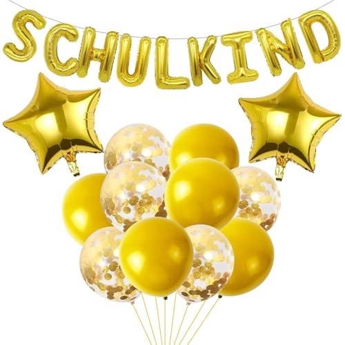 Gleemix Gold Luftballons Einschulung Deko, 13 Stück Schulanfang Deko Einschulung Girlande Junge, mit Gold Stern Folienballon und Konfetti Latexballons, für Deko Einschulung Schulkind Luftballon 2025 Gleemix Gold Luftballons Einschulung Deko, 13 Stück Schulanfang Deko Einschulung Girlande Junge, mit Gold Stern Folienballon und Konfetti Latexballons, für Deko Einschulung Schulkind Luftballon 2025 von Gleemix