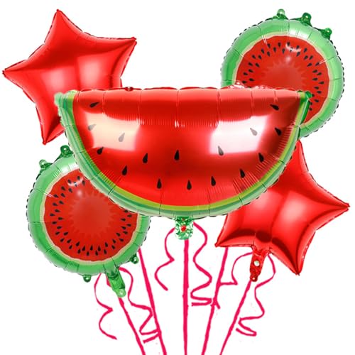 Gleemix Wassermelone Luftballons Set, 5 Stück Wassermelone Folienballon Obst, Helium Ballons Geburtstag für Mädchen Geburtstag Party, Sommerparty, Obst Party, Baby Shower Dekorationen von Gleemix