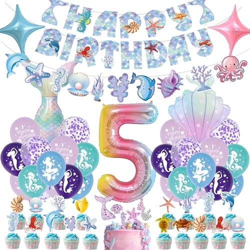 Meerjungfrau Geburtstag Deko 5 Jahre - Geburtstagsdeko FüR MäDchen Meerjungfrauen Party Kindergeburtstag Dekoration Mit Happy Birthday Girlande Meerjungfrau Folienballon Konfetti Luftballon Tortendeko Meerjungfrau Geburtstag Deko 5 Jahre - Geburtstagsdeko FüR MäDchen Meerjungfrauen Party Kindergeburtstag Dekoration Mit Happy Birthday Girlande Meerjungfrau Folienballon Konfetti Luftballon Tortendeko von Gleeve