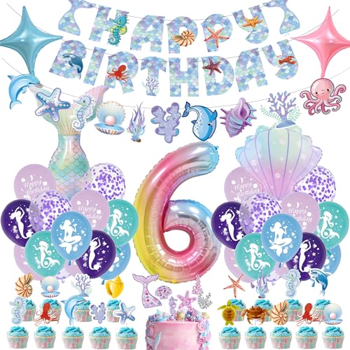 Meerjungfrau Geburtstag Deko 6 Jahre - Geburtstagsdeko FüR MäDchen Meerjungfrauen Party Kindergeburtstag Dekoration Mit Happy Birthday Girlande Meerjungfrau Folienballon Konfetti Luftballon Tortendeko Meerjungfrau Geburtstag Deko 6 Jahre - Geburtstagsdeko FüR MäDchen Meerjungfrauen Party Kindergeburtstag Dekoration Mit Happy Birthday Girlande Meerjungfrau Folienballon Konfetti Luftballon Tortendeko von Gleeve