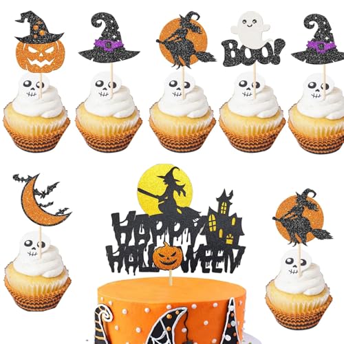 Gleevio 21 Stück Hexen Tortendeko Halloween Kuchen Deko, Glitzer Cake Topper Halloween Cupcake Deko, Hexen Muffin Dekoration, BOO Kürbis Tortendeko, Kuchendeko Halloweenparty Dekoration Gleevio 21 Stück Hexen Tortendeko Halloween Kuchen Deko, Glitzer Cake Topper Halloween Cupcake Deko, Hexen Muffin Dekoration, BOO Kürbis Tortendeko, Kuchendeko Halloweenparty Dekoration von Gleevio