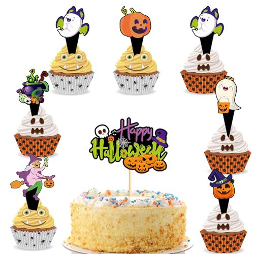 Gleevio 25 Stück Happy Halloween Tortendeko, Halloween Cupcake Deko, Hexen Tortendeko, Kürbis Kuchen Deko Papier, Geister Muffin Dekoration, Hexen Kuchendeko Halloweenparty Dekoration Gleevio 25 Stück Happy Halloween Tortendeko, Halloween Cupcake Deko, Hexen Tortendeko, Kürbis Kuchen Deko Papier, Geister Muffin Dekoration, Hexen Kuchendeko Halloweenparty Dekoration von Gleevio