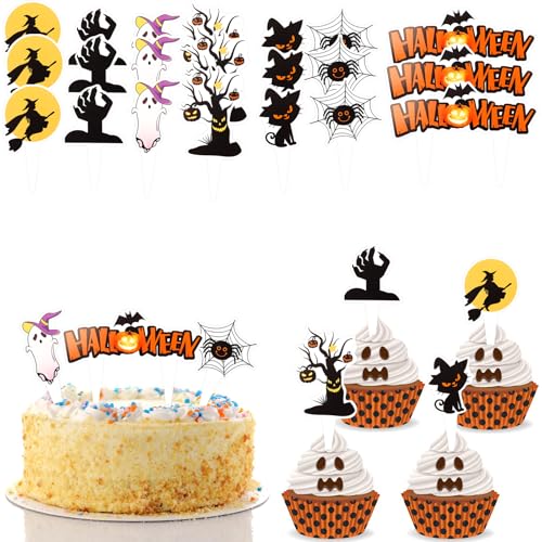 Gleevio 28 Stück Halloween Tortendeko 7 Stile,Cupcake Topper Halloween Deko Kuchen Hexe,Schwarze Katze Geist Spinne Deko Torte Papier,Kuchendeko Halloweenparty Kuchen Vorspeisen Fingerfood Gleevio 28 Stück Halloween Tortendeko 7 Stile,Cupcake Topper Halloween Deko Kuchen Hexe,Schwarze Katze Geist Spinne Deko Torte Papier,Kuchendeko Halloweenparty Kuchen Vorspeisen Fingerfood von Gleevio