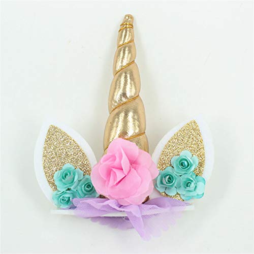 Gleevio Einhorn Tortendekoration, Handgefertigt, 12,7 x 15,2 cm, Gold mit Wimpern und Hellgrünen Blumen, Wiederverwendbar für Geburtstag, Hochzeit Gleevio Einhorn Tortendekoration, Handgefertigt, 12,7 x 15,2 cm, Gold mit Wimpern und Hellgrünen Blumen, Wiederverwendbar für Geburtstag, Hochzeit von Gleevio