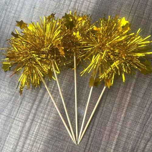 Gleevio Feuerwerk Cupcake Topper aus Folie (Hellgold Sterne) von Gleevio