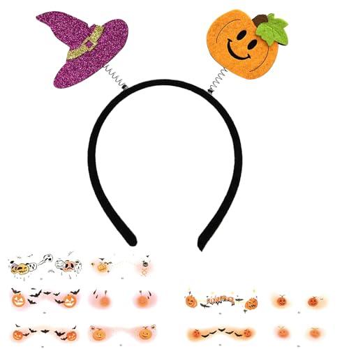 Gleevio Halloween Haarreif Kinder Erwachsene mit 10 Stück Kürbis Gesichtstattoo,Halloween Haarschmuck Kinder Erwachsene,Hexenhut Kopfschmuck Halloweenparty,Haarreif Kürbis Kostüm Zubehör Cosplay von Gleevio