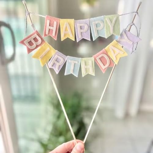 Gleevio Happy Birthday Girlande Tortendeko mit 12 Bunt Kugeln Kuchen Dekoration für Kinder und Erwachsene von Gleevio