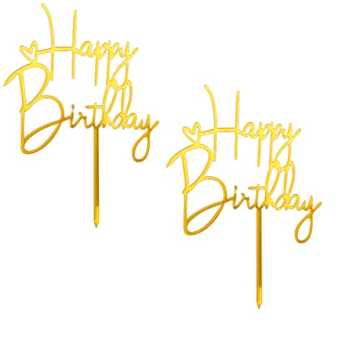 Gleevio Happy Birthday Tortendeko Gold, 2 Stk Tortendeko Geburtstag, Cake Topper Geburtstag aus Acryl, Happy Birthday Kuchen Deko, Geburtstagskuchen Deko für Mädchen Jungen Frauen Mann 10x14,5cm von Gleevio