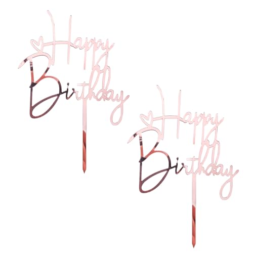 Gleevio Happy Birthday Cake Topper Roségold, 2 Stk Tortendeko Geburtstag aus Acryl, Happy Birthday Tortendeko, Kuchendeko Geburtstag, Geburtstagskuchen Deko für Mädchen Jungen Frauen Mann 10x14,5cm von Gleevio