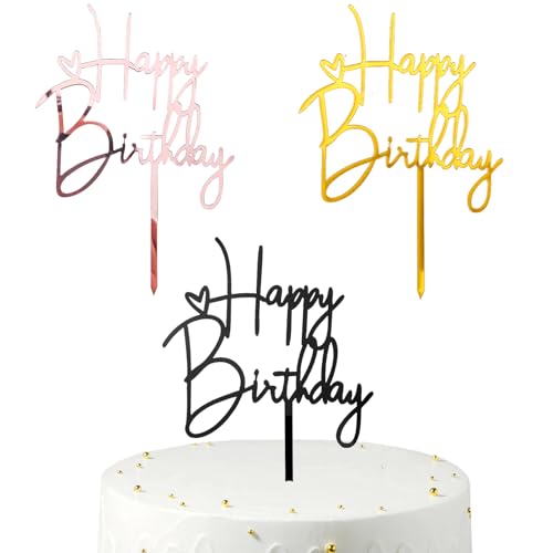 Gleevio Happy Birthday Tortendeko, 3 Stk Cake Topper Geburtstag aus Acryl, Tortendeko Geburtstag, 3 Farben Happy Birthday Kuchendeko, Geburtstagskuchen Deko für Mädchen Jungen Frauen Mann 10x14,5cm von Gleevio
