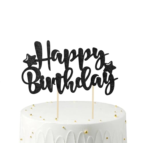 Gleevio Schwarz Happy Birthday Tortendeko, Glitzer Cake Topper Geburtstag, Happy Birthday Deko Torte, Tortendeko Geburtstag Kuchendeko 16cm, Geburtstagskuchen Deko für Junge Mädchen Mann Frau Gleevio Schwarz Happy Birthday Tortendeko, Glitzer Cake Topper Geburtstag, Happy Birthday Deko Torte, Tortendeko Geburtstag Kuchendeko 16cm, Geburtstagskuchen Deko für Junge Mädchen Mann Frau von Gleevio